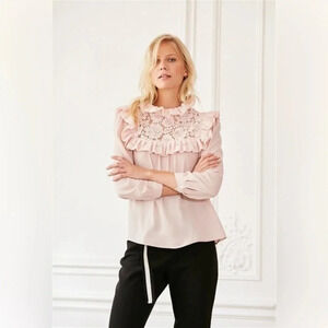 CLAUDIE PIERLOT Blush Pink Long Sleeve Ruffle Begonia Top Blouse Size 38 FR 6 US